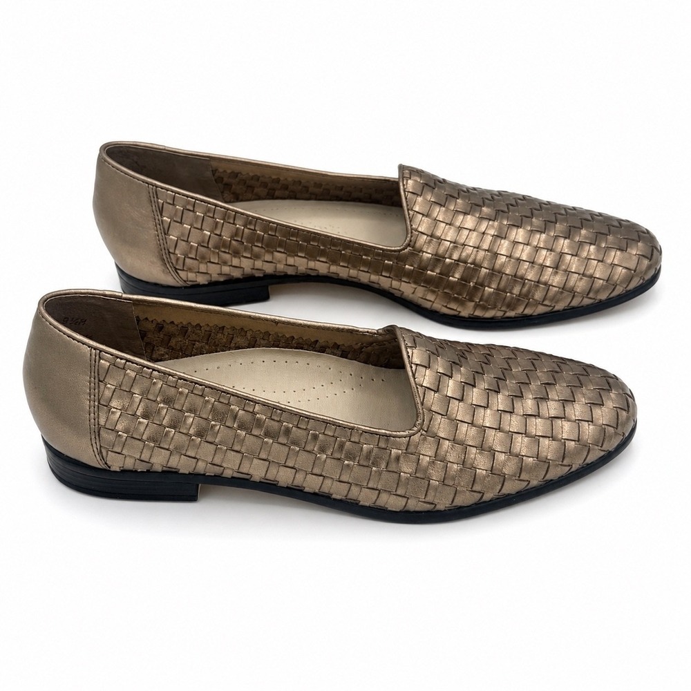 Trotters 9.5M Metallic Bronze Woven Leather Comfort Loafers Flats Made in Brazil